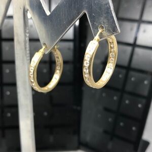Sterling silver 925 CZ stones hoop earrings gold over